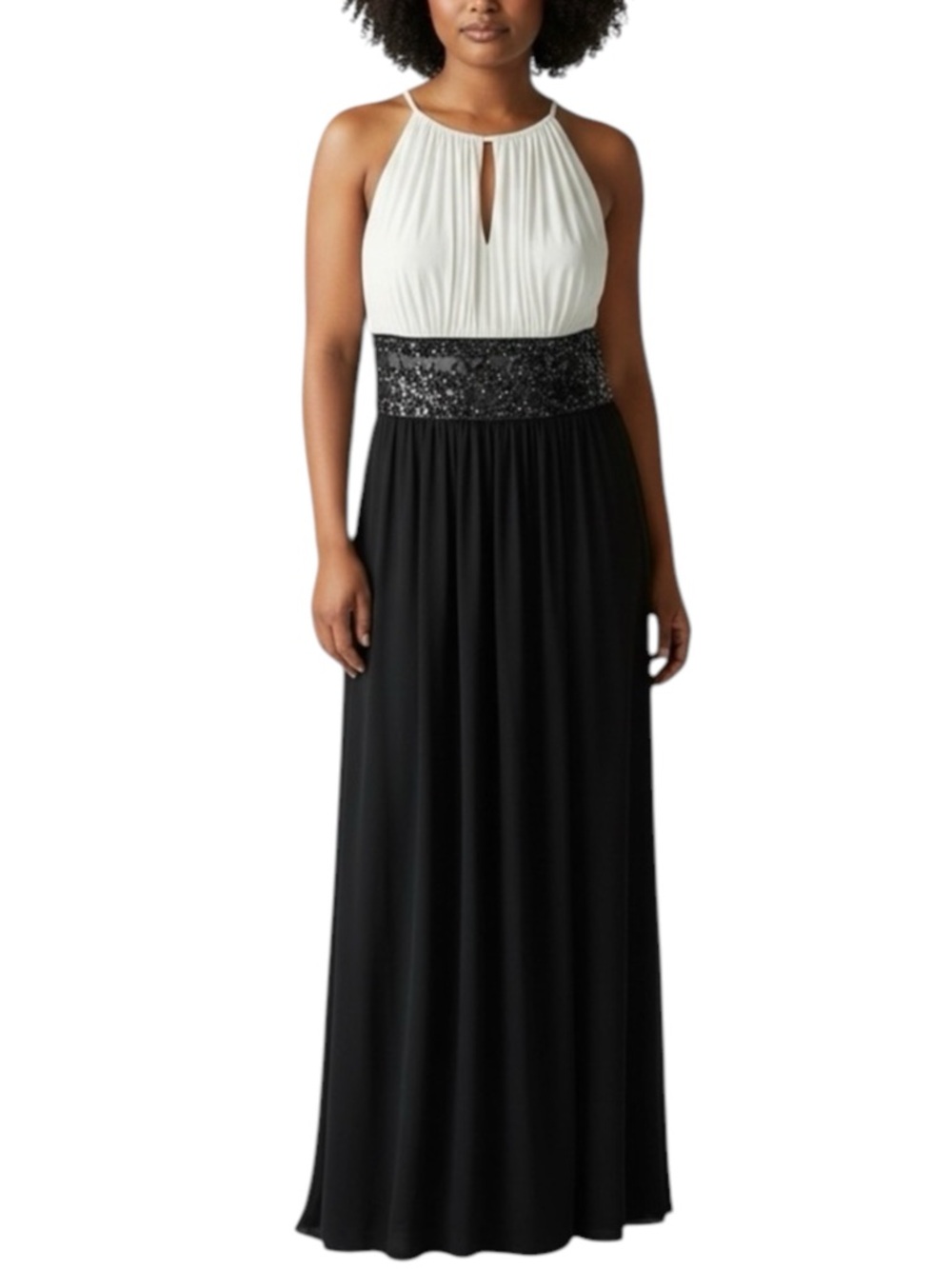 R&M RICHARDS Empire Waist Ruched/Pleated ”Keyhole Halter Formal Size 14 — NWT